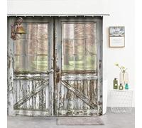 Tenda da doccia vintage impermeabile con porta in legno, decorazione per il bagno retrò, set di tende da bagno antimuffa, 245 x 175 cm, tenda da appendere per la decorazione della casa