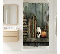 Tenda da doccia vintage per Halloween, verde scuro con teschio e serpente, decorazione per il bagno, tenda da doccia in tessuto impermeabile con ganci, 91 x 183 cm