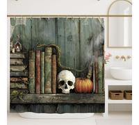 Tenda da doccia vintage per Halloween, verde scuro con teschio e serpente, decorazione per il bagno, tenda da doccia in tessuto impermeabile con ganci, 183 x 213 cm