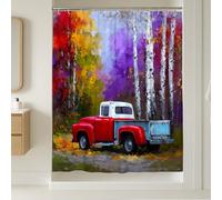 Tenda da doccia vintage rossa con pickup, decorazione per il bagno con paesaggio autunnale, stampa artistica rustica autunnale con ganci, accessorio per la casa in stile natura all'aperto, 182 x 240