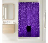 Tenda da doccia viola, set da bagno con glitter scintillanti, decorazione moderna ed elegante per Halloween, tenda da doccia in tessuto impermeabile con ganci, 91 x 183 cm