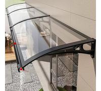 Tenda da esterno estensibile con pannello in policarbonato trasparente, grande grondaia, perfetta per patio, finestra, veranda, 80 x 360 cm, nero, resistente alle intemperie e durevole