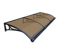 Tenda da esterno in policarbonato trasparente per finestre e balconi a forma di arco con staffe in alluminio, colore marrone chiaro, 60 x 380 cm, protezione dalle intemperie e stile