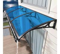 Tenda da finestra per esterni con staffa in metallo, blu, 80 x 300 cm, protezione da pioggia, neve e raggi UV, perfetta per porta d'ingresso e patio, sistema di drenaggio dell'acqua incluso