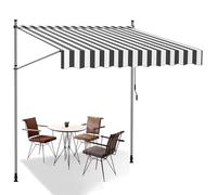 Tenda da giardino regolabile in altezza, tettoia retrattile manuale, 2,5 x 1,2 m, senza vite, per finestre e porte, design grigio bianco, soluzione ideale per l'ombra del giardino.