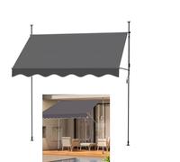 Tenda da giardino retrattile 250 x 120 cm, senza trapano, baldacchino manuale per giardino, balcone e cortile, facile funzionamento a manovella, colore grigio, perfetta per spazi esterni.