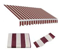 Tenda da giardino retrattile in tessuto di ricambio 100% poliestere impermeabile, copertura manuale con mantovana frontale per esterni a righe (5,5 x 2,5 m)