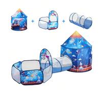 Tenda da gioco 3 in 1 per bambini con tunnel per bambini, bambine, neonati e bambini piccoli, casetta da gioco pop-up per interni/esterni con borsa per il trasporto e lacci, tema razzo blu reale Infor