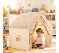 Tenda da gioco per bambini, comoda capanna per bambini, tenda per bambini con luminosa decorativa, regali di compleanno e festa dei bambini per ragazze e ragazzi (Beige-105 x 120 x 128 cm)