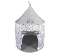 Tenda da gioco per bambini "My Little Héros" - Casetta rotonda per interni Ø 100 cm, altezza 125 cm, grigio/bianco, con fondo e cuscino, con finestra, morbida area da lettura e gioco per cameretta dei