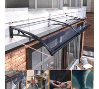 Tenda da ingresso per esterni, 80 x 400 cm, telaio in alluminio con supporto nero, tetto in policarbonato trasparente, perfetta per giardino, patio, veranda e protezione dell'ingresso