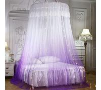 Tenda Da Letto Matrimoniale Con Zanzariera a Cupola Princess Con Luce a Led, Tenda Da Letto Sospesa a Colori Sfumati in Pizzo Per Letti Singoli O King Size, Per La Camera Da Letto Decorativa-Viola