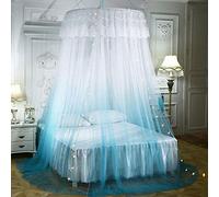 Tenda Da Letto Matrimoniale Con Zanzariera a Cupola Princess, Tenda Da Letto Sospesa a Colori Sfumati in Pizzo Per Letti Singoli O King Size, Per La Camera Da Letto Decorativa-Blu