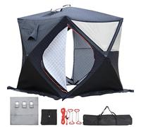 Tenda da pesca isolata per 3-4 persone - Tenda sauna a doppio strato con pavimento / tappetino per pesca sul ghiaccio, cric per camino ad alta temperatura, 2 porte e 3 finestre grandi in TPU, rifugio