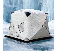 Tenda da pesca sul ghiaccio con pavimento, riparo per ghiaccio portatile isolato, tessuto Oxford impermeabile, 4 finestre, include ancore, corde e borsa per il trasporto