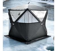 Tenda da pesca sul ghiaccio isolata per 3-5 persone, tenda da campeggio invernale pop up con cric per stufa, resistente alla neve, antivento e termica