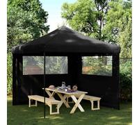 Tenda da reception pieghevole a scomparsa a 2 pareti laterali, nero, tenda pop-up con tetto in tessuto Oxford rivestito in PVC, telaio in acciaio resistente, ideale per eventi esterni
