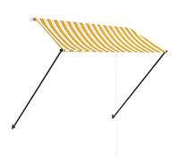 Tenda da sole 250 x 150 cm, colore giallo, bianco, retraibile, impermeabile, telaio in acciaio con illuminazione a LED a energia solare, per terrazza, balcone, giardino