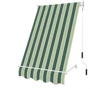 Tenda da Sole a Caduta 100x250cm da Balcone Senza Cassonetto con Mantovana Braccetti e Manovella Tessuto Poliestere 280 g/m² Struttura in Alluminio Avvolgibile Colore VERDE/BIANCO RIGATO