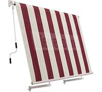 Tenda da Sole a Caduta Senza Cassonetto con Braccetti Asta e Mantovana per Balcone Esterno 300X250cm resistente al Sole impermeabile 280gr/mq Fissaggio Parete o Soffitto Colore Bordeaux/Bianco Rigato