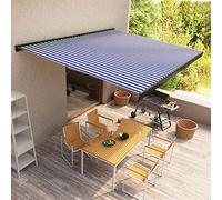 Tenda da Sole a Cassonetto Motorizzata, Alluminio e Tessuto Poliestere 450x300 cm, Blu e Bianco, per Esterni con Rivestimento PU, Ombreggiatura per Terrazzo e Giardino