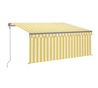 Tenda da sole a scomparsa automatica con balza 3,5 x 2,5 m, giallo e bianco, telaio in alluminio verniciato a polvere, tessuto in poliestere resistente ai raggi UV, telecomando incluso per terrazza ed