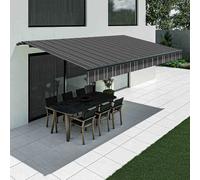 Tenda da sole antracite a righe sottili con mantovana dritta, modello Basic senza cassonetto, 2400 x 1500 mm, con manovella, configurazione individuale