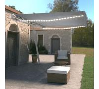 Tenda da sole automatica, 500 x 350 cm, blu e bianco, retrattile con illuminazione a LED, telecomando, sensore vento, resistente ai raggi UV e all'acqua, per giardino, terrazza, balcone
