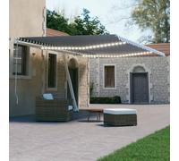 Tenda da sole automatica con illuminazione a LED, sensore vento, resistente ai raggi UV e all'acqua, per terrazza, giardino, balcone, 500 x 300 cm, colore: blu/bianco