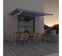 Tenda da sole automatica con sensore di vento e 500 x 300 cm - blu/bianco, alluminio verniciato a polvere, 100% poliestere con rivestimento in poliuretano, resistente alle intemperie e durevole per