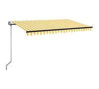 Tenda da sole automatica con sensore di vento, illuminazione a LED, 450 x 350 cm, colore giallo e bianco, parasole per esterni, impermeabile, protezione UV, facile installazione
