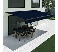 Tenda da sole blu scuro con mantovana dritta, modello Basic senza cassonetto, 2400 x 1500 mm, con manovella, configurazione individuale
