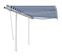 Tenda da sole da balcone, tenda da sole per terrazze, cortili, prati, giardini, eventi all'aperto, braccio snodato retrattile con pali 3,5 x 2,5 m, blu e bianco