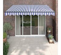 Tenda da sole elettrica con manovella, 3,5 x 2,5 m, blu e bianco, resistente alle intemperie e ai raggi UV, per giardino, balcone e terrazza