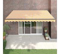 Tenda da Sole Elettrica con Telecomando, Giallo e Bianco 4.5x3m, Alluminio e Tessuto UV, per Balcone Giardino Terrazza, Motore 230V con Manovella Manuale
