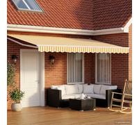 Tenda da sole elettrica estensibile, colore giallo e bianco, 4,5 x 3 m, con telecomando, pannello solare e maniglia a manovella, robusta struttura in alluminio, tenda da sole moderna per terrazza e