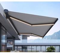 Tenda da sole elettrica retrattile per patio con telecomando, luci a LED, protezione UV e sistema di irrigazione per il massimo comfort all'aperto sul terrazzo.