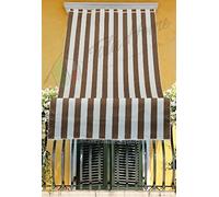 Tenda da Sole Esterno Balcone Veranda con Anelli a Righe Rigata MARRONE