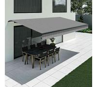 Tenda da sole grigio scuro a righe sottili con mantovana dritta, modello Basic senza cassonetto, 2400 x 1500 mm, con manovella, configurazione individuale