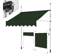 Tenda da sole impermeabile regolabile in altezza da 2/2,5/3/3,5/4 m, con manovella, arrotolabile, per balconi e finestre, senza fori, colore verde, perfetta per l'ombra della terrazza