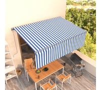 Tenda da sole laterale senza foratura, retrattile automaticamente, con balza 4,5 x 3 m, blu e bianco, per gazebo, balcone e giardino