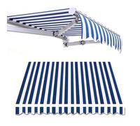Tenda da sole manuale di ricambio in tessuto di poliestere resistente all'acqua, retrattile, con protezione dai raggi UV, per esterni, per il mercato del cortile (7 x 1,5 m, strisce blu e bianche)