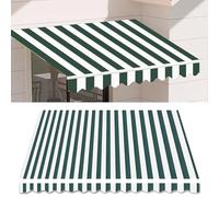 Tenda da sole manuale retrattile per esterni, tessuto di ricambio, 280 g, in poliestere, per patio, terrazza, negozio, strisce verdi e bianche, dimensioni: 2,5 x 2 m, con mantovana frontale