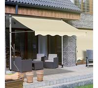 Tenda da sole manuale retrattile resistente ai raggi UV per esterni, altezza regolabile 2,15-3,1 m, in acciaio e poliestere, senza trapano, paralume telescopico per patio, bianco avorio, 4 x 1 m