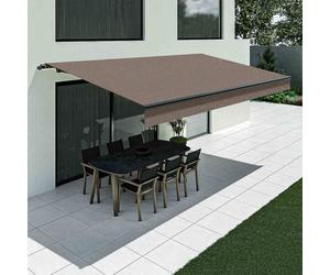 Tenda da sole marrone con mantovana dritta, modello Basic senza cassonetto, 2400 x 1500 mm, con manovella, configurazione individuale