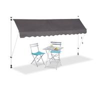 Relaxdays Tenda da sole per balcone a manovella regolabile resistente agli UV poliestere larghezza 350 cm grigio
