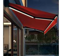 Tenda da sole per patio: parasole retrattile completamente automatico e regolabile con luce LED, ideale per esterni come giardino, balcone o cortile, colore rosso, 3 * 1,5 m.