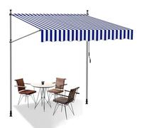 Tenda da sole regolabile in altezza 2,5 x 1,2 m, a scomparsa, manuale, design senza vite, per finestre o porte esterne, colore blu-bianco, perfetta per parasole e protezione dalla pioggia