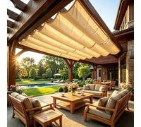 Tenda da Sole Retrattile 200 x 2000 cm Resistente Agli Strappi Impermeabile Design a Forma di U Tenda da Sole in Pergola per Patio Piscina Serra Sabbia Party, Color Crema