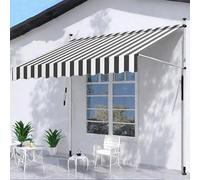Tenda da sole retrattile 250 x 120 cm, senza trapano, parasole per esterni, colore grigio e bianco, per giardino, cortile, balcone, facile installazione con meccanismo a manovella